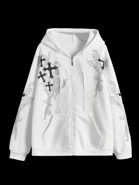 biała bluza z krzyżami